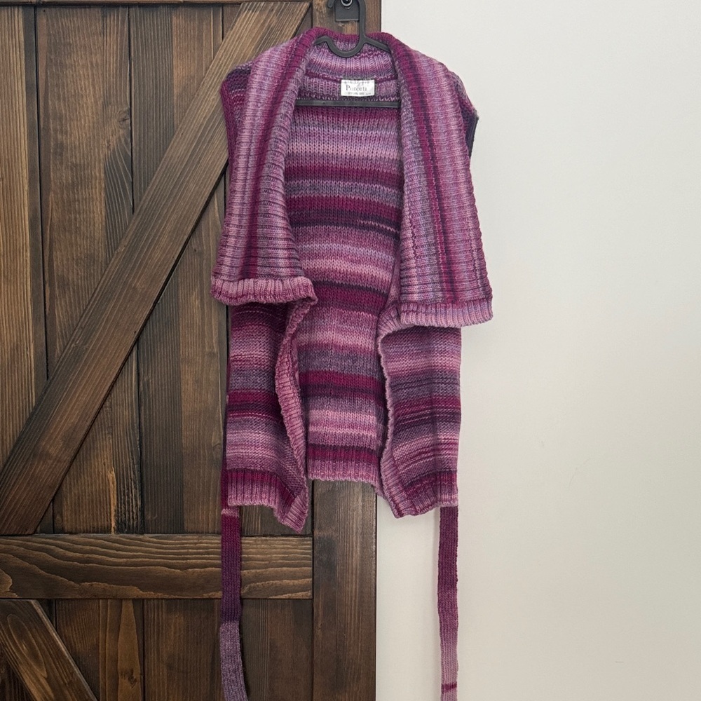 Putorti Made In Canada Striped Wool Blend Knit Vest with Tie-Front - Picture 2 of 7